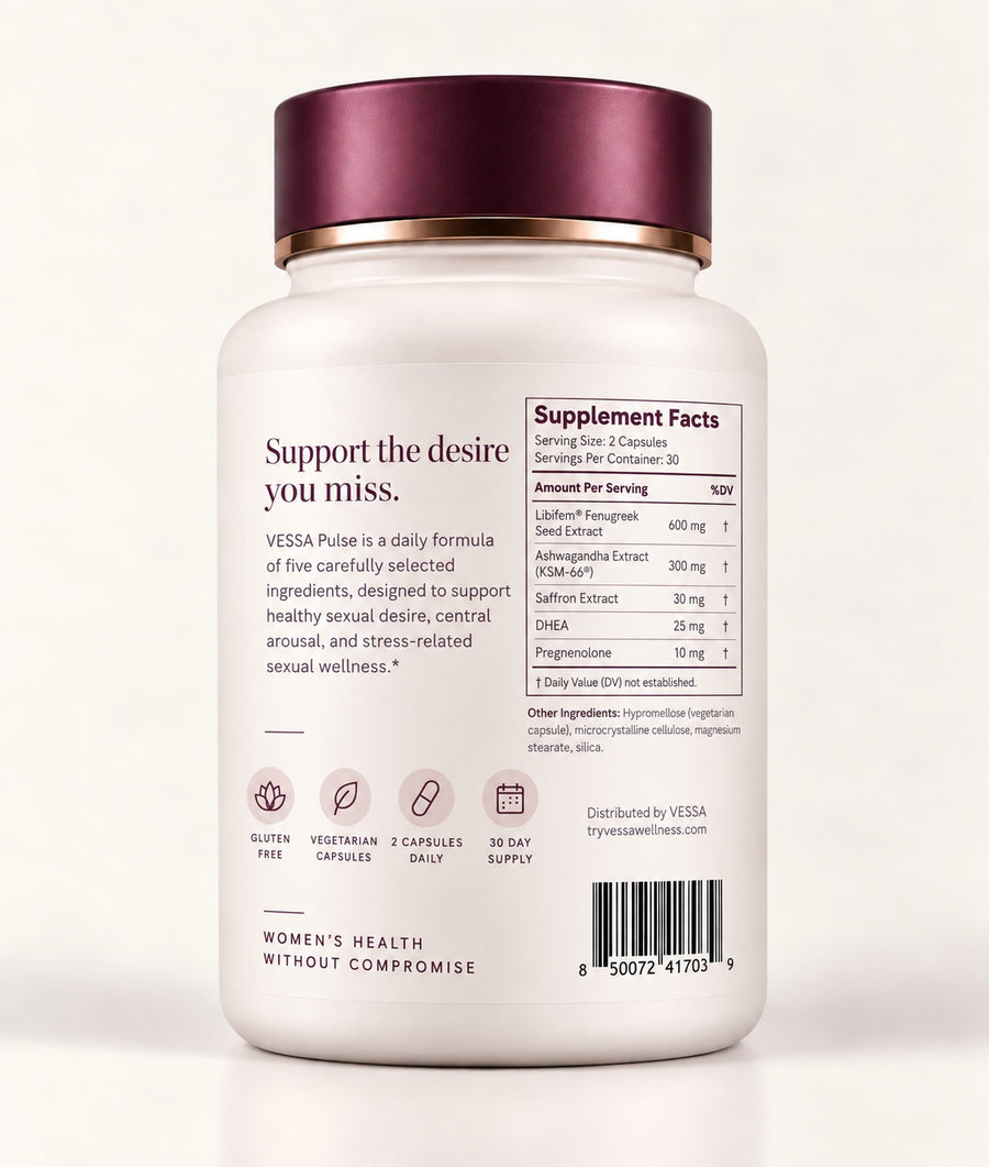 VESSA Pulse original product label and Supplement Facts